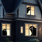 Mindsoft front view of three ghost curtains showing spooky window coverage and curb appeal