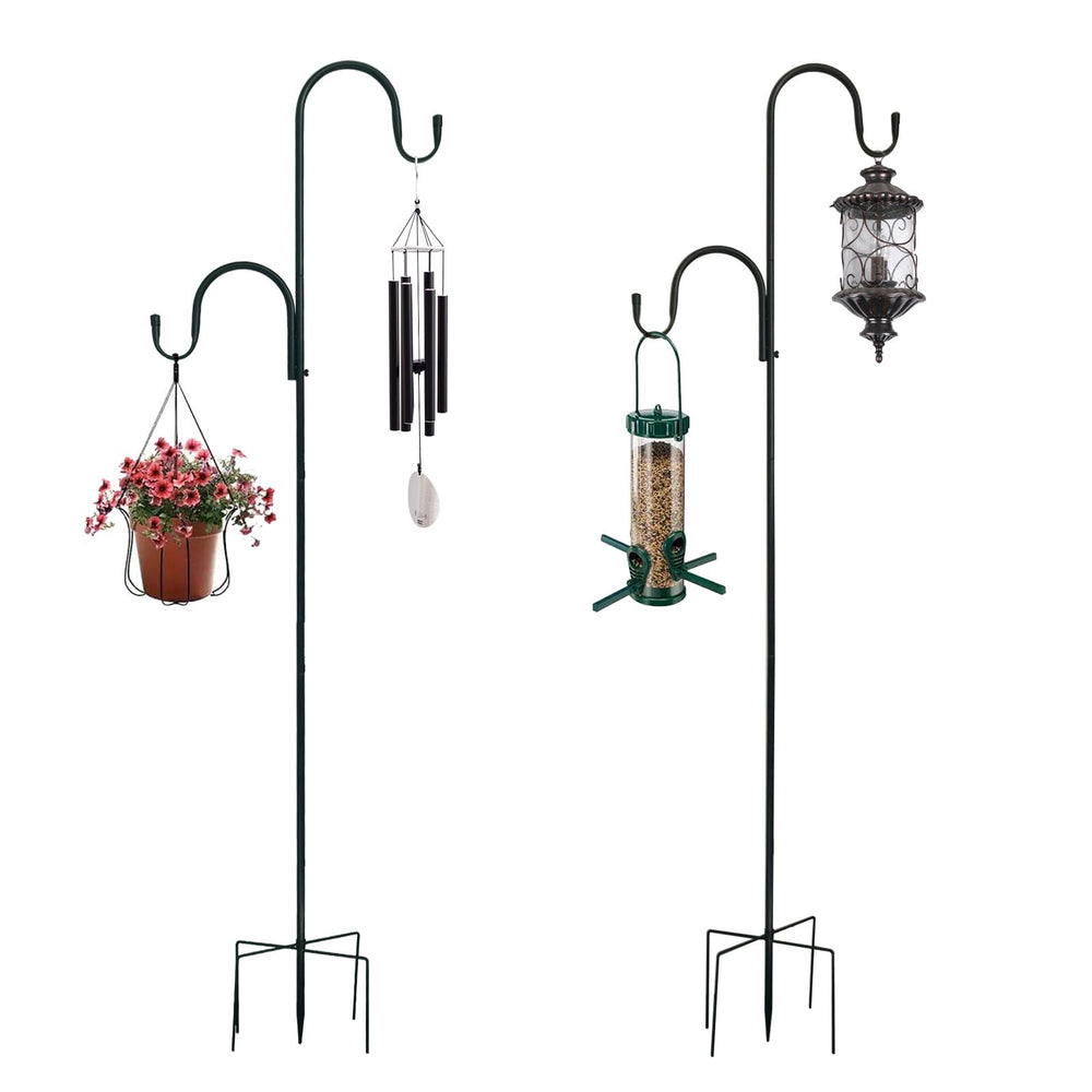 MIPON front view of two-pack shepherd hooks showing included pieces and benefits