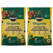 Miracle-Gro front packaging showing two 16 qt bags and product name benefits