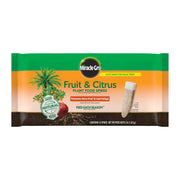 Miracle-Gro front packaging showing 12 fruit and citrus spikes, easy seasonal feeding