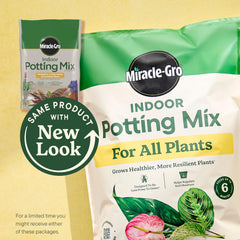 Miracle-Gro indoor potting mix bag front with clear branding and product purpose