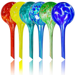 Mission Gallery front view of six glass watering globes showing compact packaging and convenience