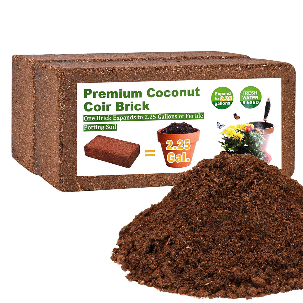 Miuwauer front packaging showing two compressed coco coir bricks and product branding benefits