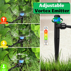 MIXC emitter beside ruler showing 5.2-inch stake scale benefit