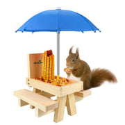 MIXXIDEA front view with blue umbrella attracts squirrels and offers shelter