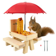 MIXXIDEA front view picnic table feeder attracting squirrels outdoors