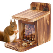MIXXIDEA front view of wooden squirrel feeder showing sturdy build and natural finish