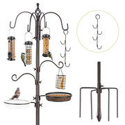 MIXXIDEA front view of full feeder station showing height and multiple feeders attracting birds