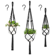 Mkono black macrame hangers front view showing three sizes and tidy design benefits