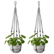 Mkono front view of two grey macrame hangers showing style and pairing benefit
