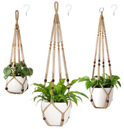 Mkono front view of three brown hanging planters showing layered display benefits