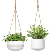 Mkono front view of both hanging ceramic planters shows clean minimalist style and space savings