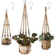 Mkono front view of three brown macrame hangers showing sizes and style