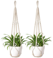 Mkono front view of ivory macrame hanger showing neat braided design and balanced support