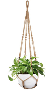 Mkono macrame hanger front view showing full 43-inch length and neutral brown