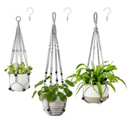 Mkono front view of grey macrame hanger showing elegant display benefit