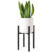 Mkono plant stand front view showing sleek black frame and balanced design for stylish display
