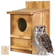 MOBYKE owl house front view showing circular entrance and sturdy build