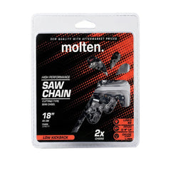 Molten two-pack front packaging showing 18-inch chains, clear fitment benefit
