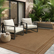 MontVoo front view of 4x6 ft outdoor rug shows neutral brown modern look