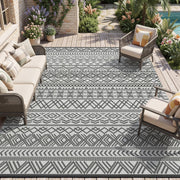 MontVoo front view of 9x12 rug showing full boho grey pattern and benefit of style