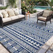 MontVoo front view navy blue rug showing full pattern and style benefit