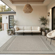 MontVoo front view of silver grey 8x10 outdoor rug showing modern pattern and durability