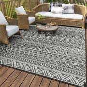 MontVoo front view showing boho grey rug, enhances outdoor seating