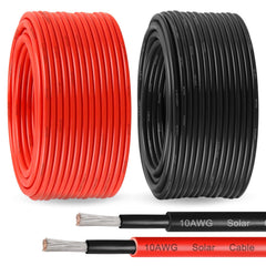 MOOKEERF front view of red and black 100 ft rolls showing ready-to-install wires and clear polarity