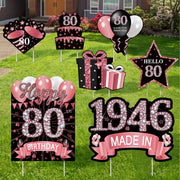 MOORAY front display of rose gold 80th yard sign showing celebratory look