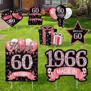 MOORAY front view of rose gold 60th yard sign set, eye-catching curb appeal