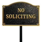 Morgtta front face plaque showing bold no soliciting message and elegant finish