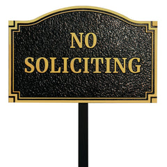 Morgtta front face plaque showing bold no soliciting message and elegant finish