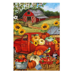 Morigins front view of farm truck flag showing vibrant fall curb appeal