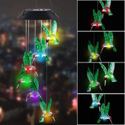 MorTime front view of hummingbird wind chime showing full decorative mobile and benefits