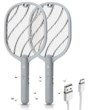Mosiller front view racket showing full zapper and benefits of fast pest control