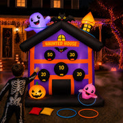 mowholm haunted house front view showing bright Halloween details and visibility