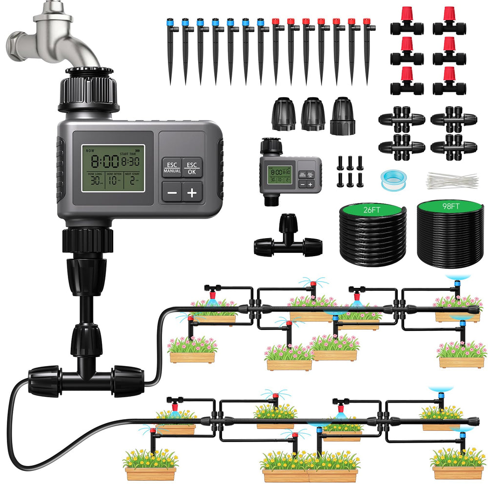 MQJIAZHI front packaging showing complete drip irrigation kit and benefits