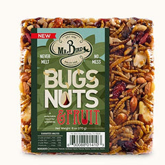Mr. Bird ingredients closeup with visible mealworms nuts and fruit for bird attraction