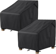 MR. COVER front view protecting outdoor chair, shows full coverage benefit