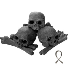 MrGas Log front view showing three skulls and six bones, dramatic centerpiece