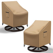 Mrrihand front view of two covers protecting patio chairs, shows full coverage benefit