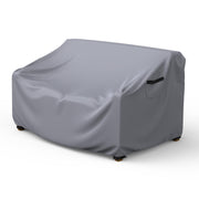 Mrrihand front view of covered two-seater sofa showing full protection and neat fit