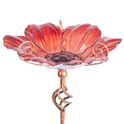 MUMTOP front view of blue glass birdbath showing full bowl and stake attracts birds