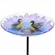 MUMTOP front view purple daisy birdbath showing decorative appeal