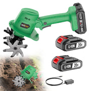 Muylux front view showing tiller head and ergonomic handle for comfortable use
