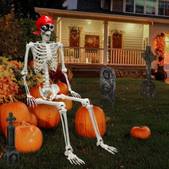 MyoGrip skeleton wearing bandana eyepatch and earring for themed displays