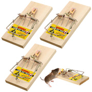 Mysora front view of three large snap traps showing packaging and durability benefits