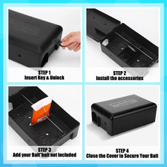 Mysora interior open showing 10.43x6.89x4.33 inch capacity for various baits and traps