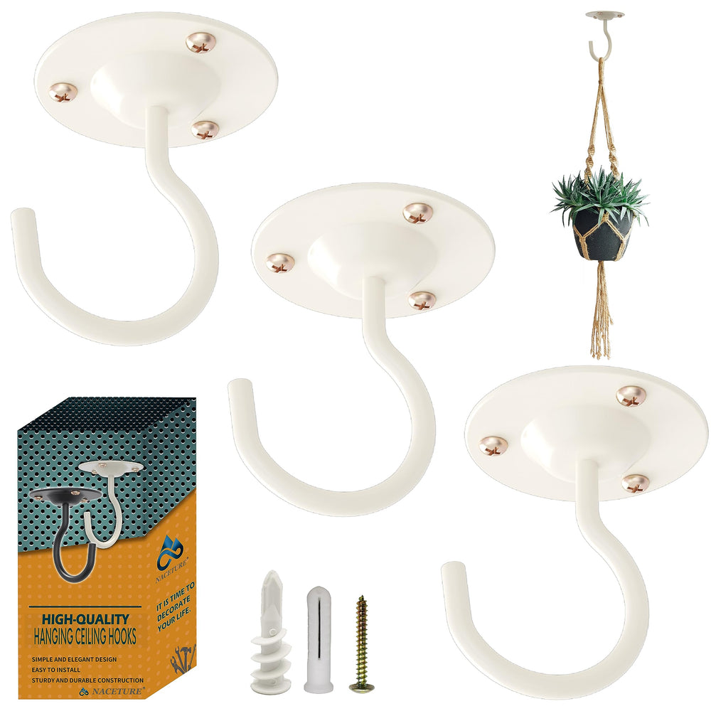 NACETURE white hooks front view showing three hooks and packaging, easy visual identification